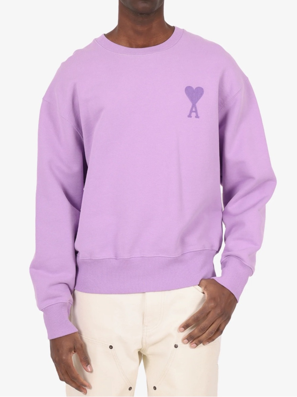 ami paris L crew unisex Lavender Crewneck Sweater with Heart Logo -